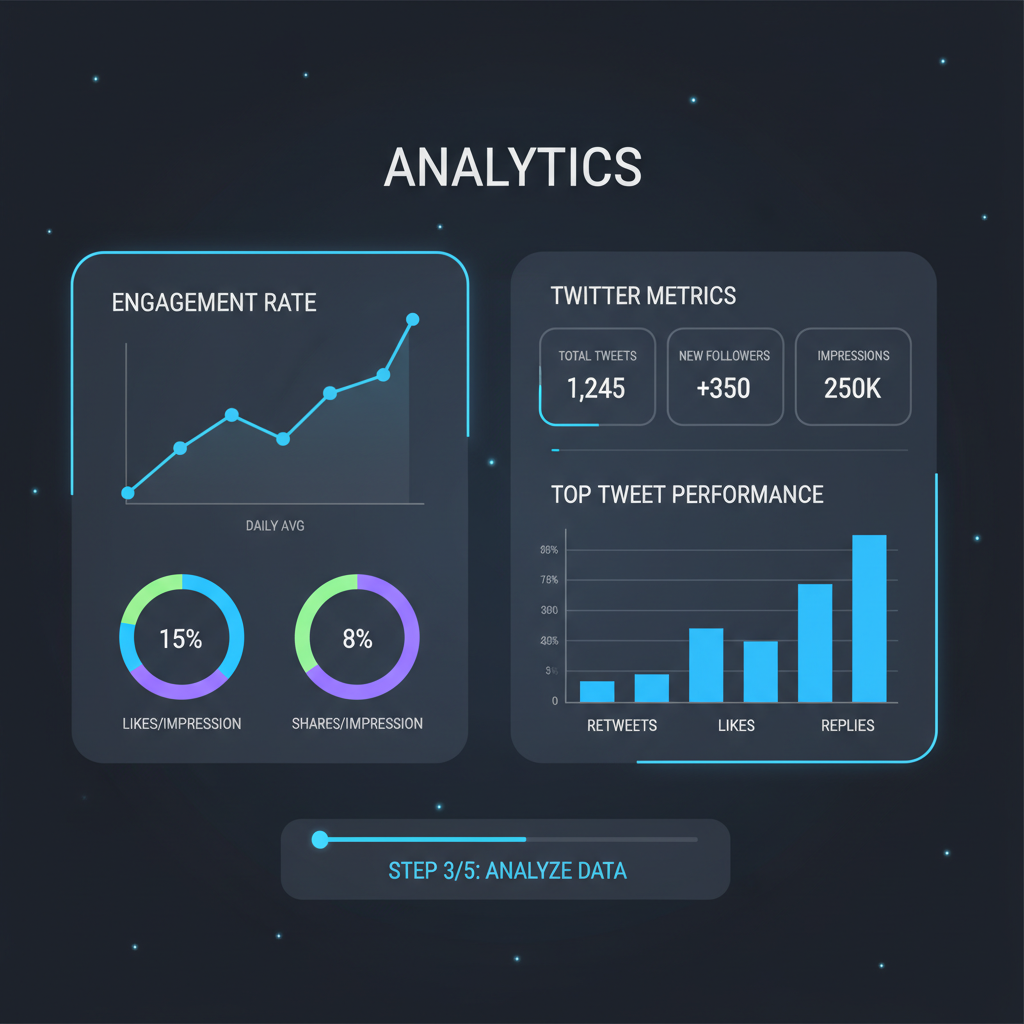 analytics dashboard with engagement rate graphs and twitter metrics, futuristic ui
